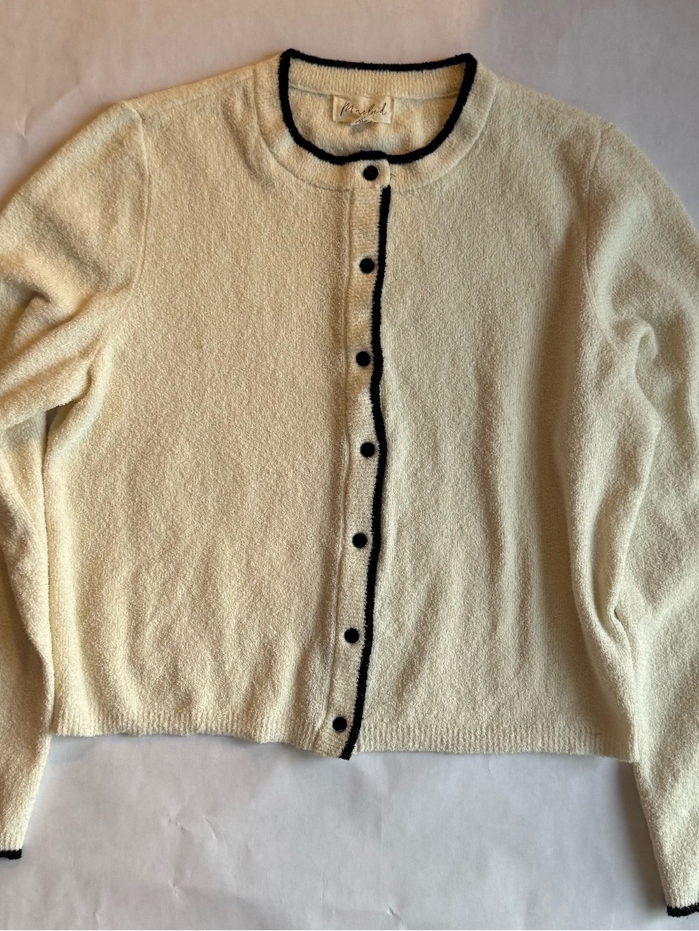 Marled Cream Cardigan with Black Trim - Women's Sweater